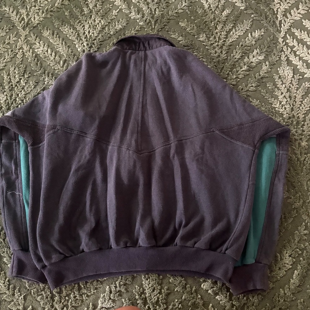 Vintage Colorblock Quilted Polo Sweatshirt Purple Teal Mens Large - Picture 3 of 3